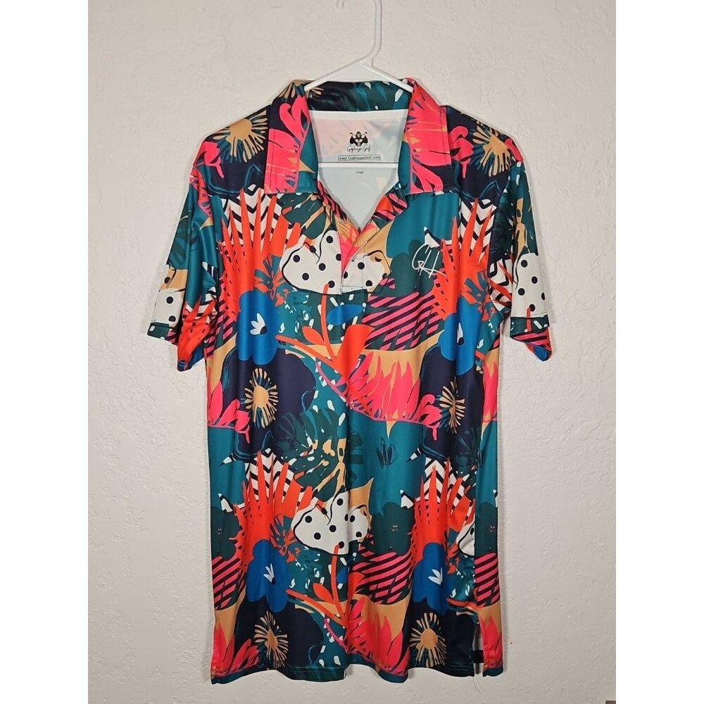 Gashouse Golf Men's Large Polo Shirt Colorful Floral Print Stretch Short Sleeve